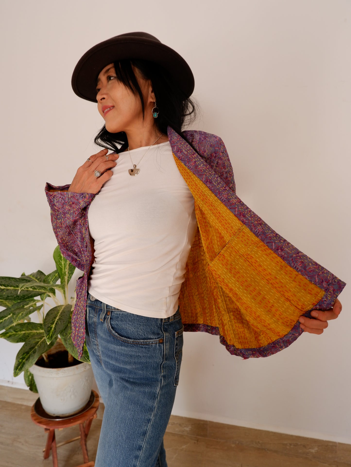 Kantha Jacket in Lavender and Sand