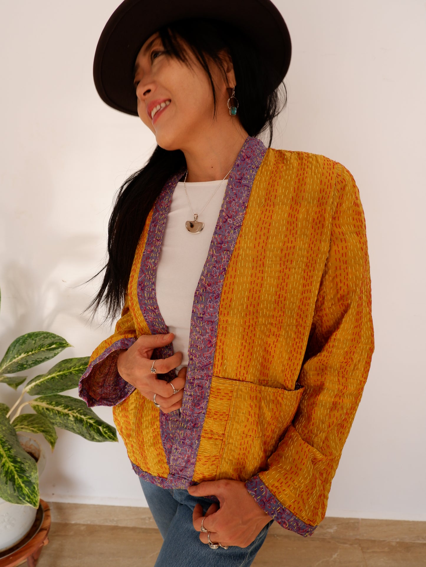 Kantha Jacket in Lavender and Sand