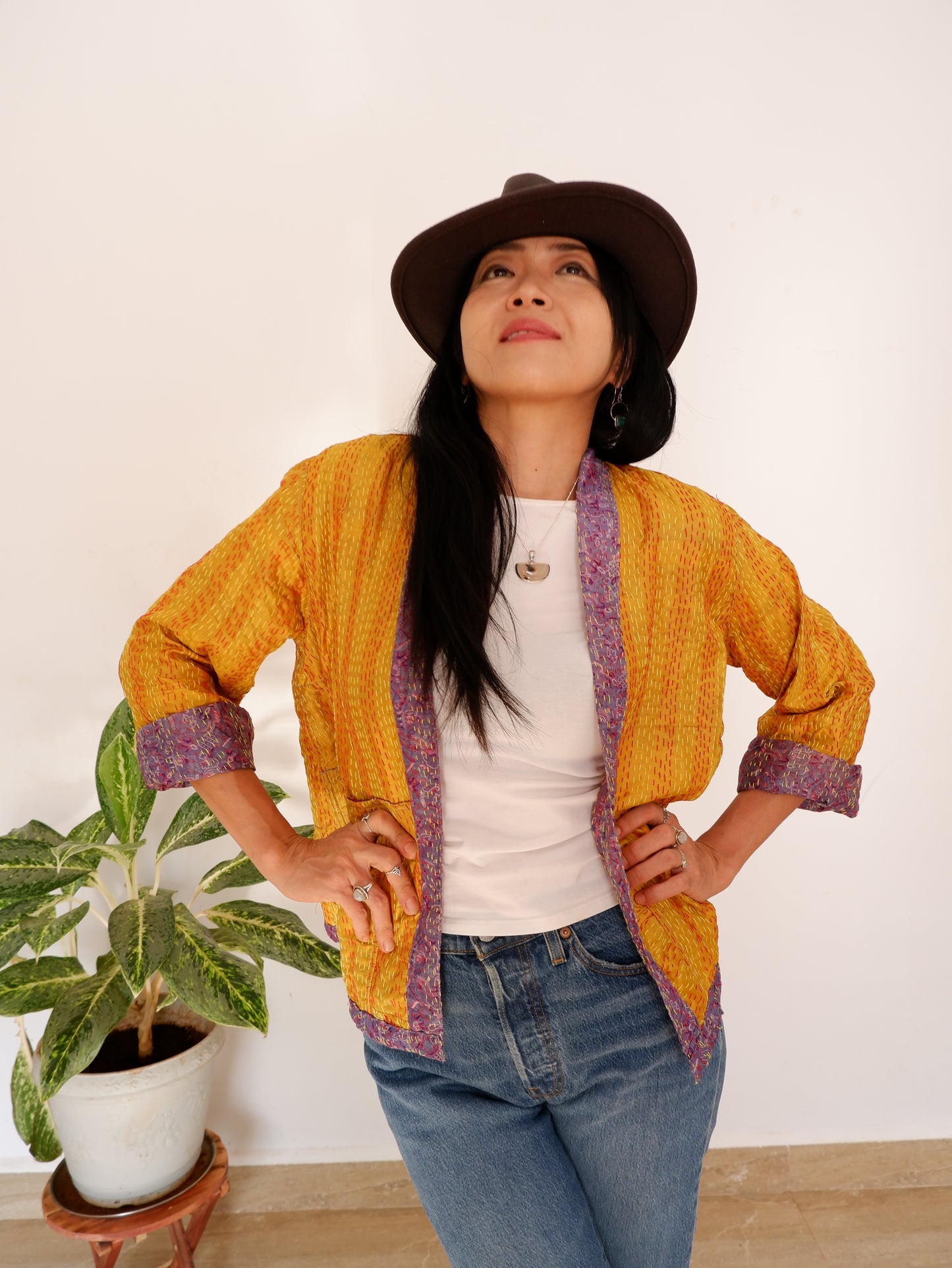 Kantha Jacket in Lavender and Sand