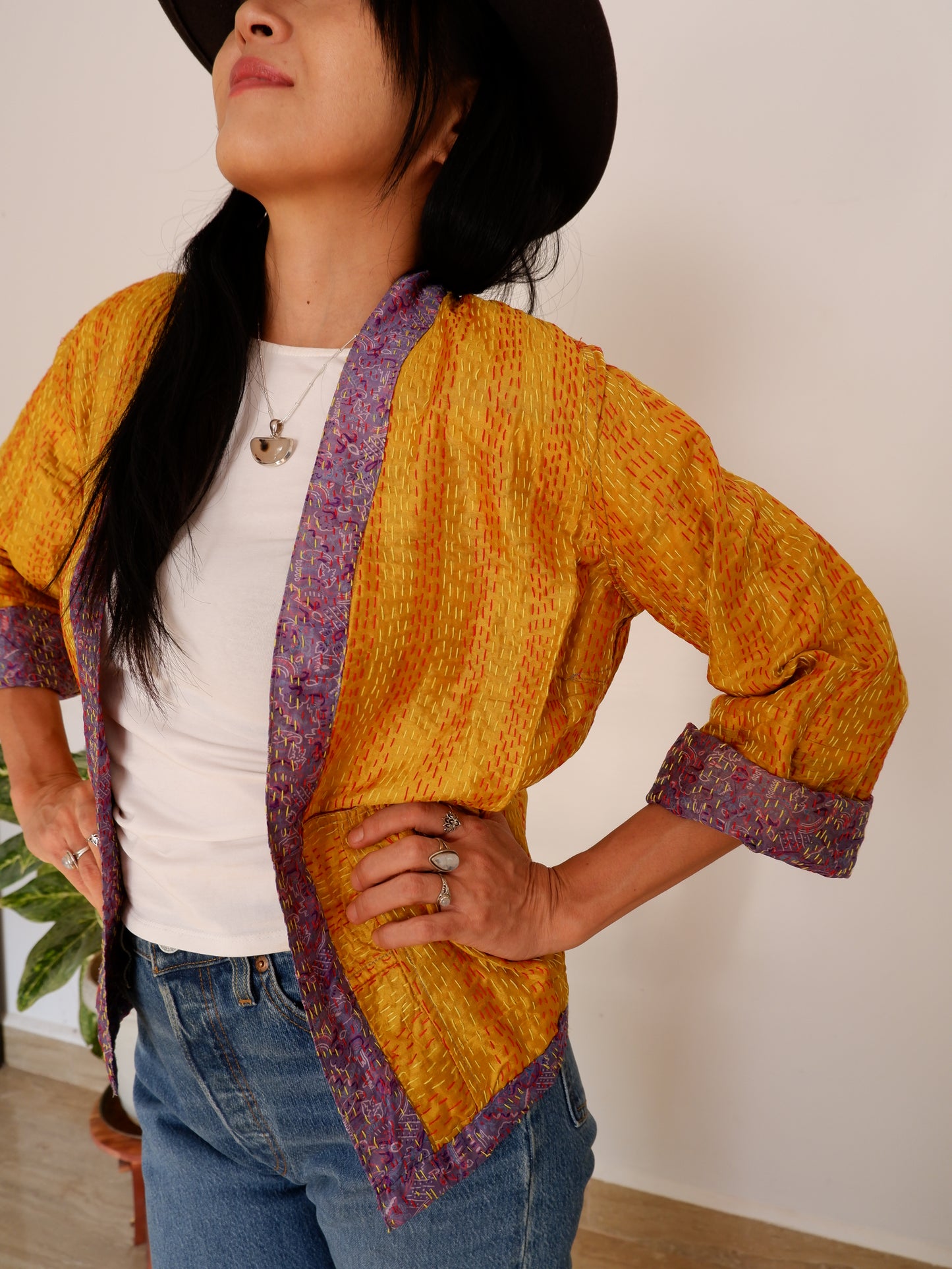 Kantha Jacket in Lavender and Sand