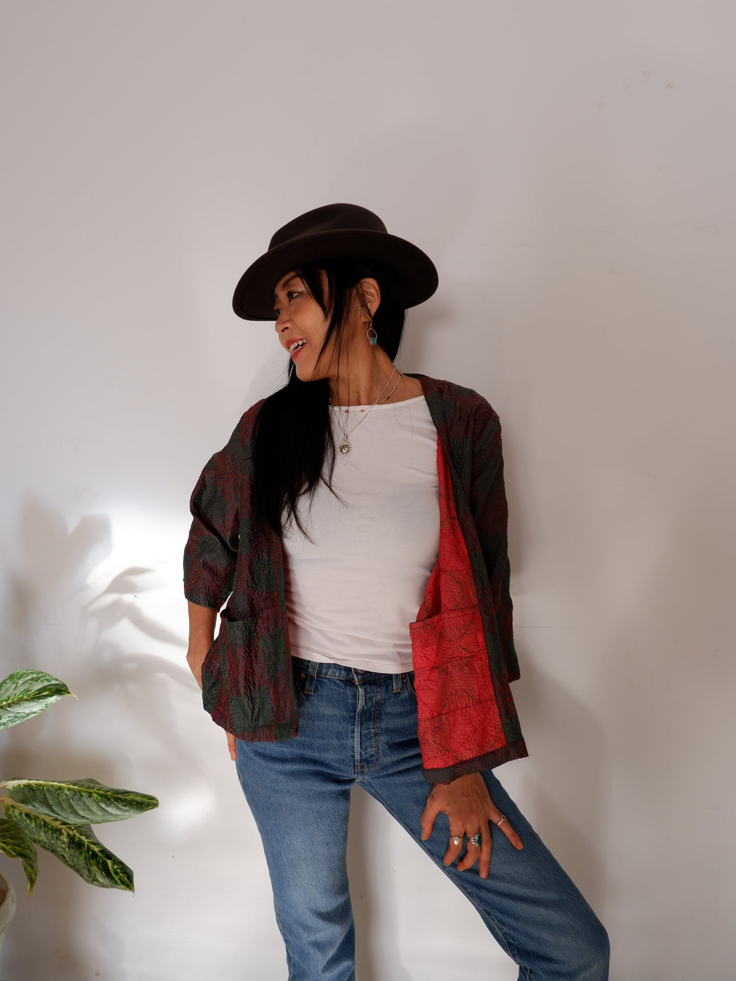 Kantha Jacket in Forest and Peonie