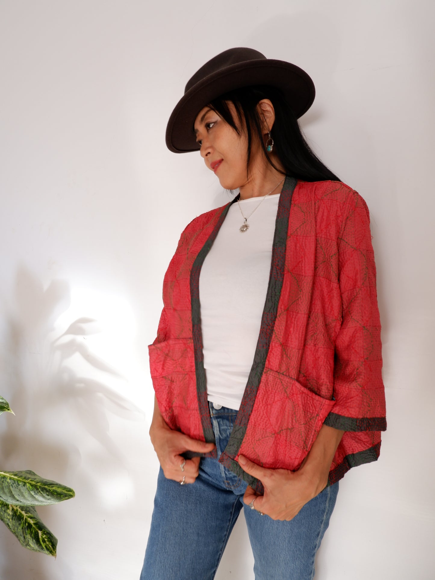 Kantha Jacket in Forest and Peonie