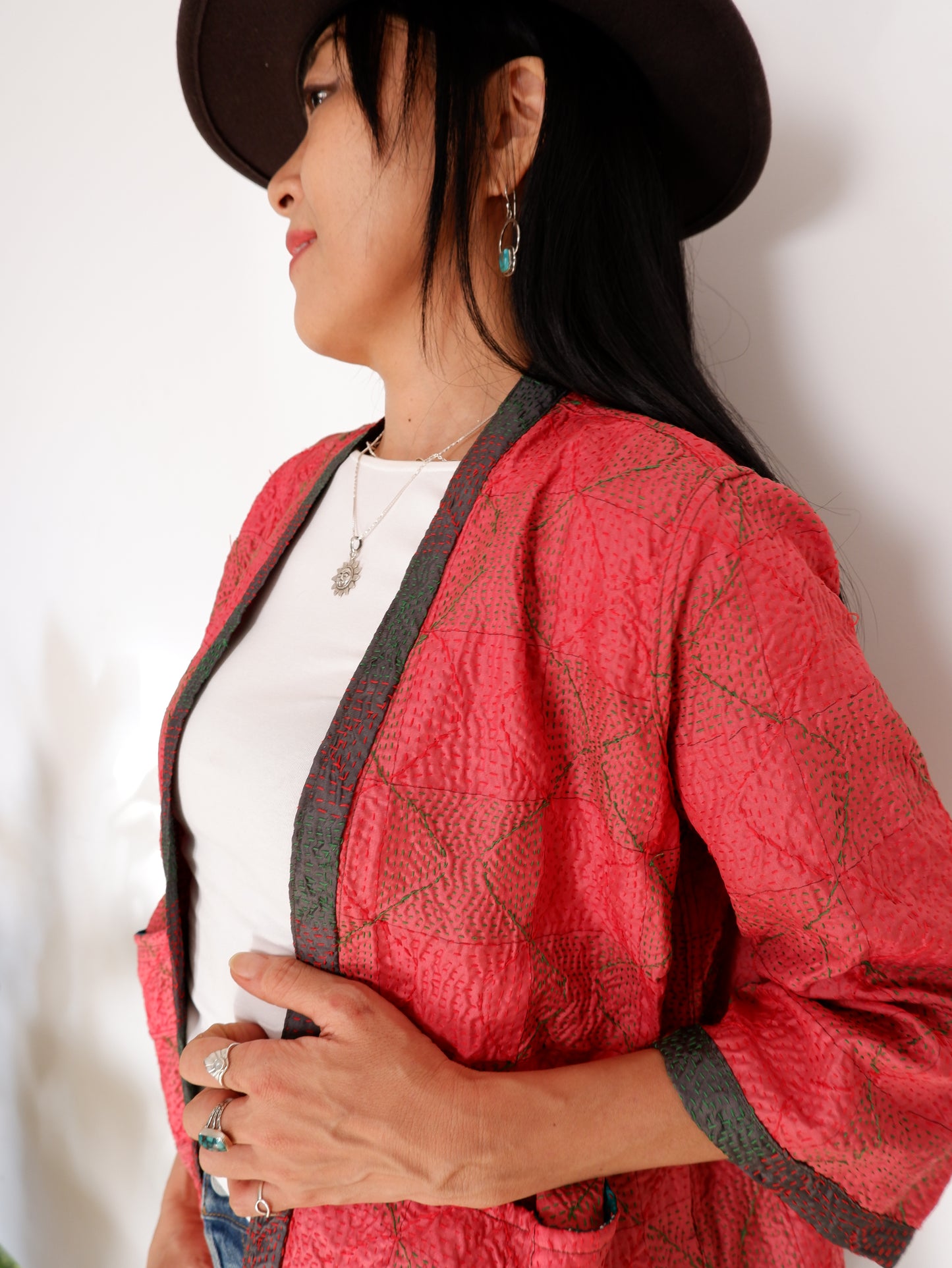 Kantha Jacket in Forest and Peonie