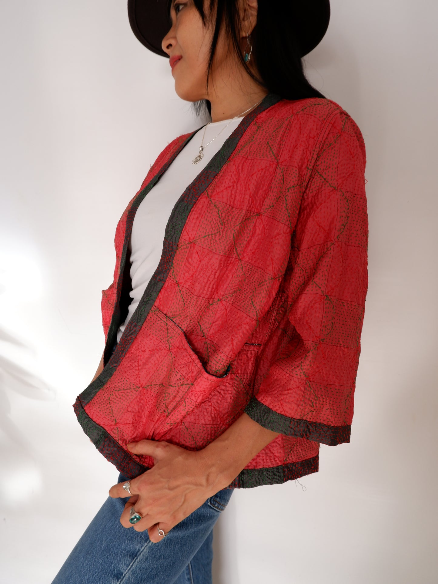 Kantha Jacket in Forest and Peonie