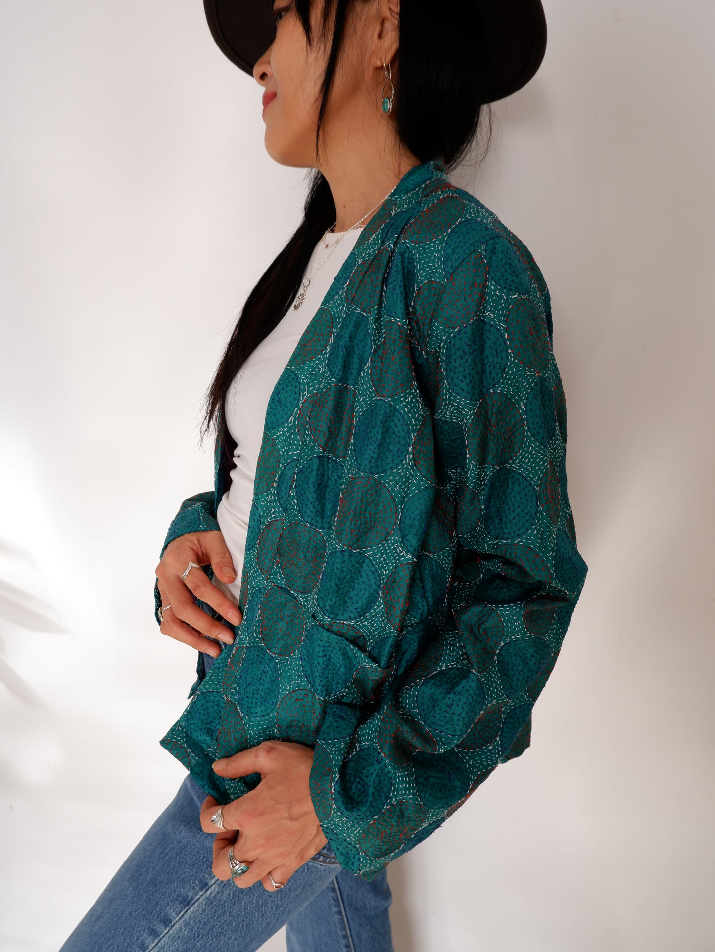 Kantha Jacket in Violet and Lagoon