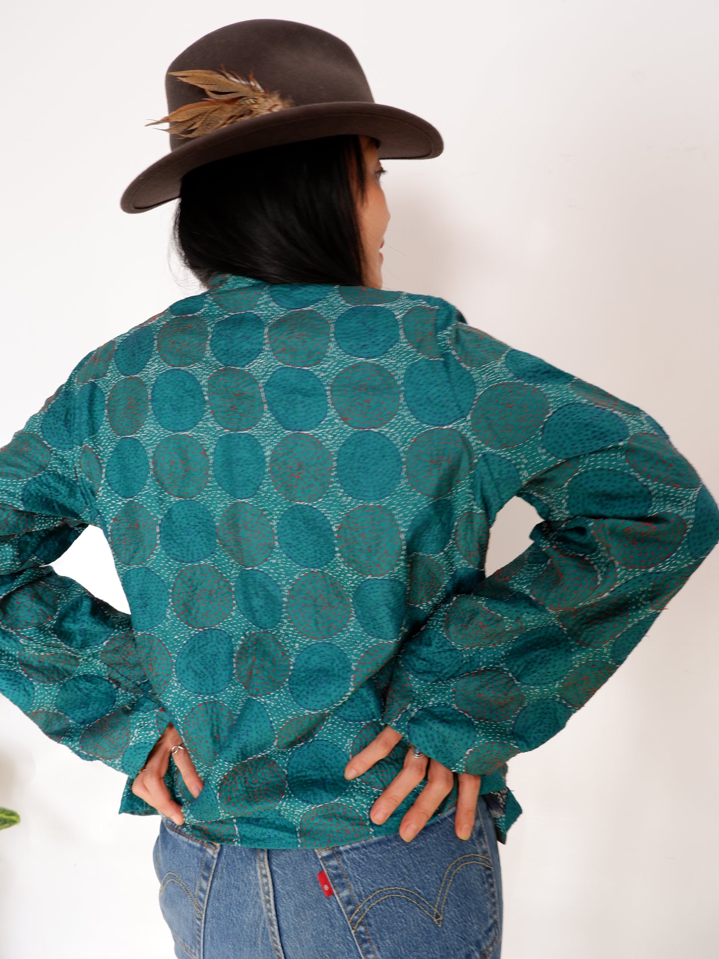 Kantha Jacket in Violet and Lagoon