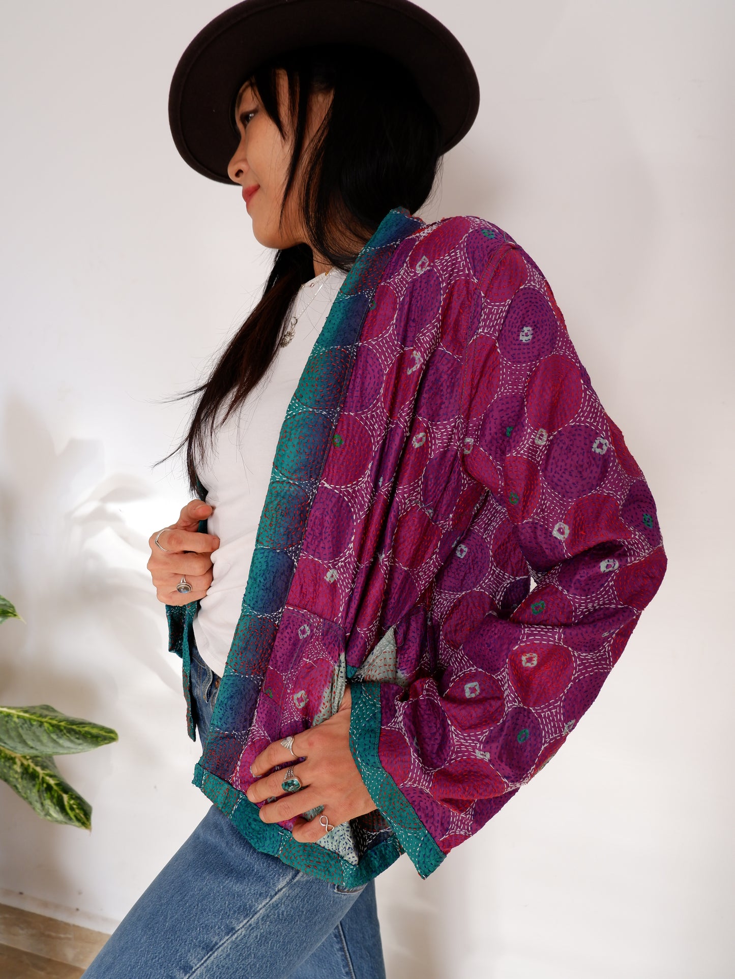 Kantha Jacket in Violet and Lagoon