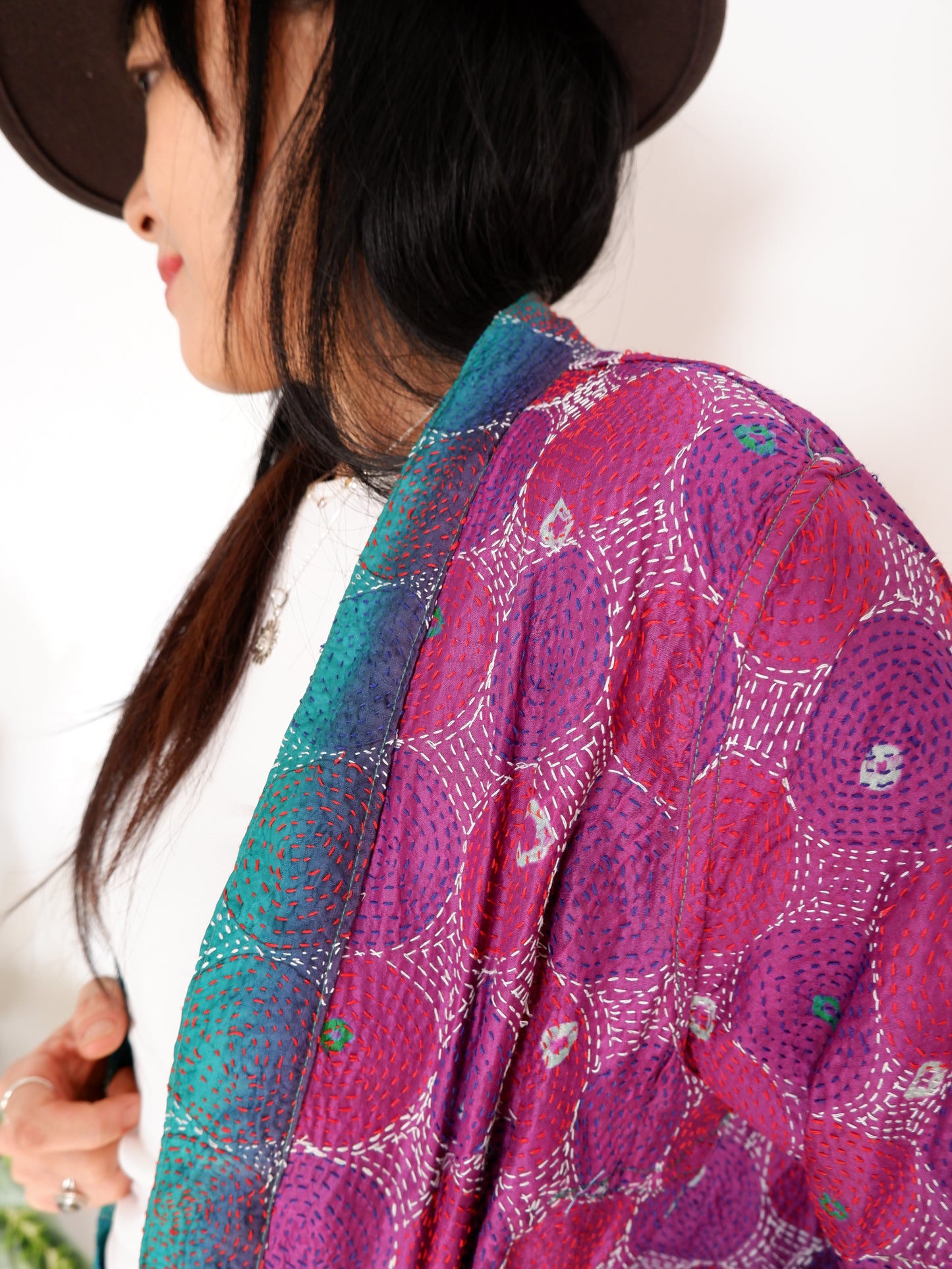Kantha Jacket in Violet and Lagoon