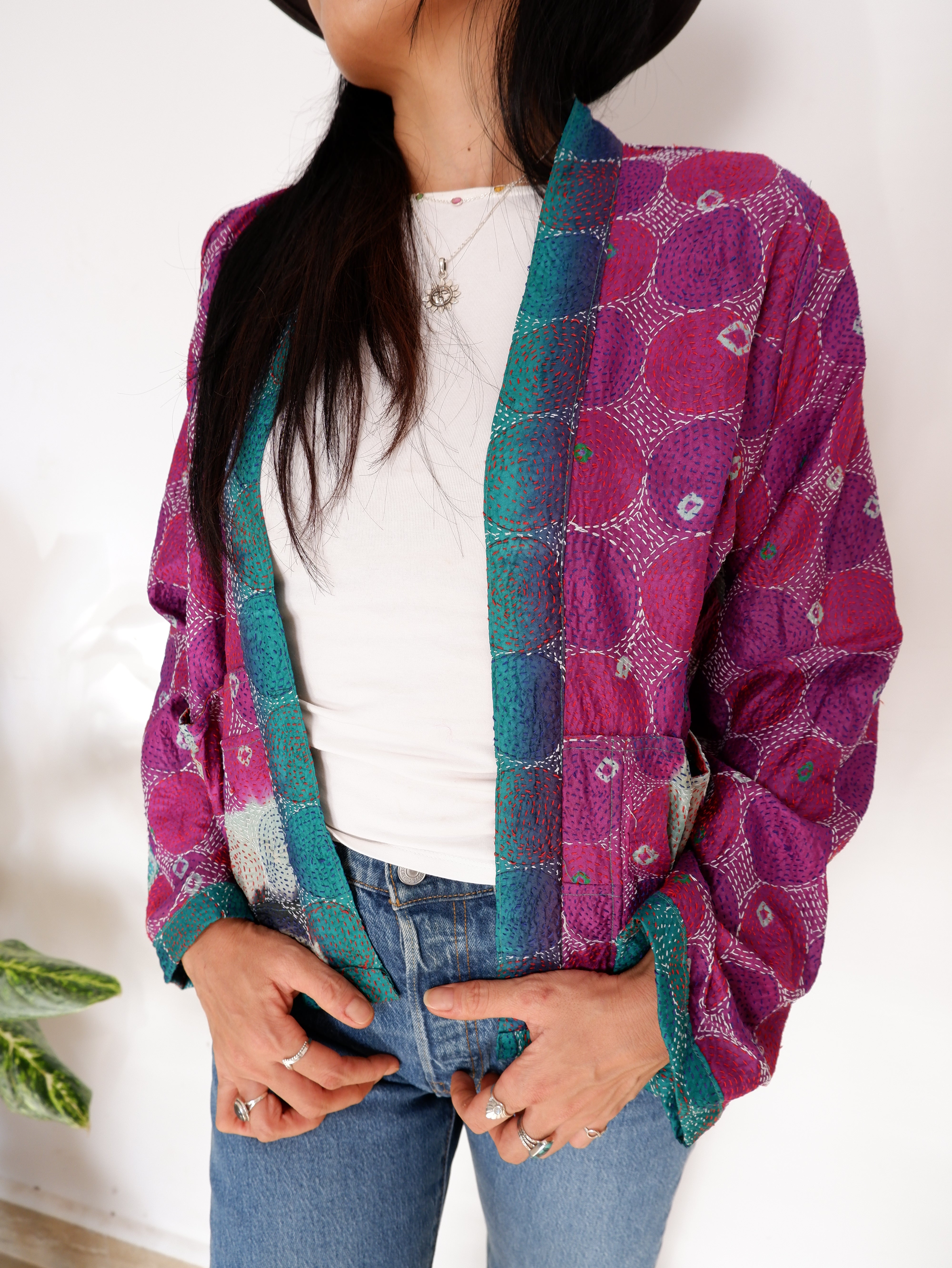 Kantha Jacket in Violet and Lagoon