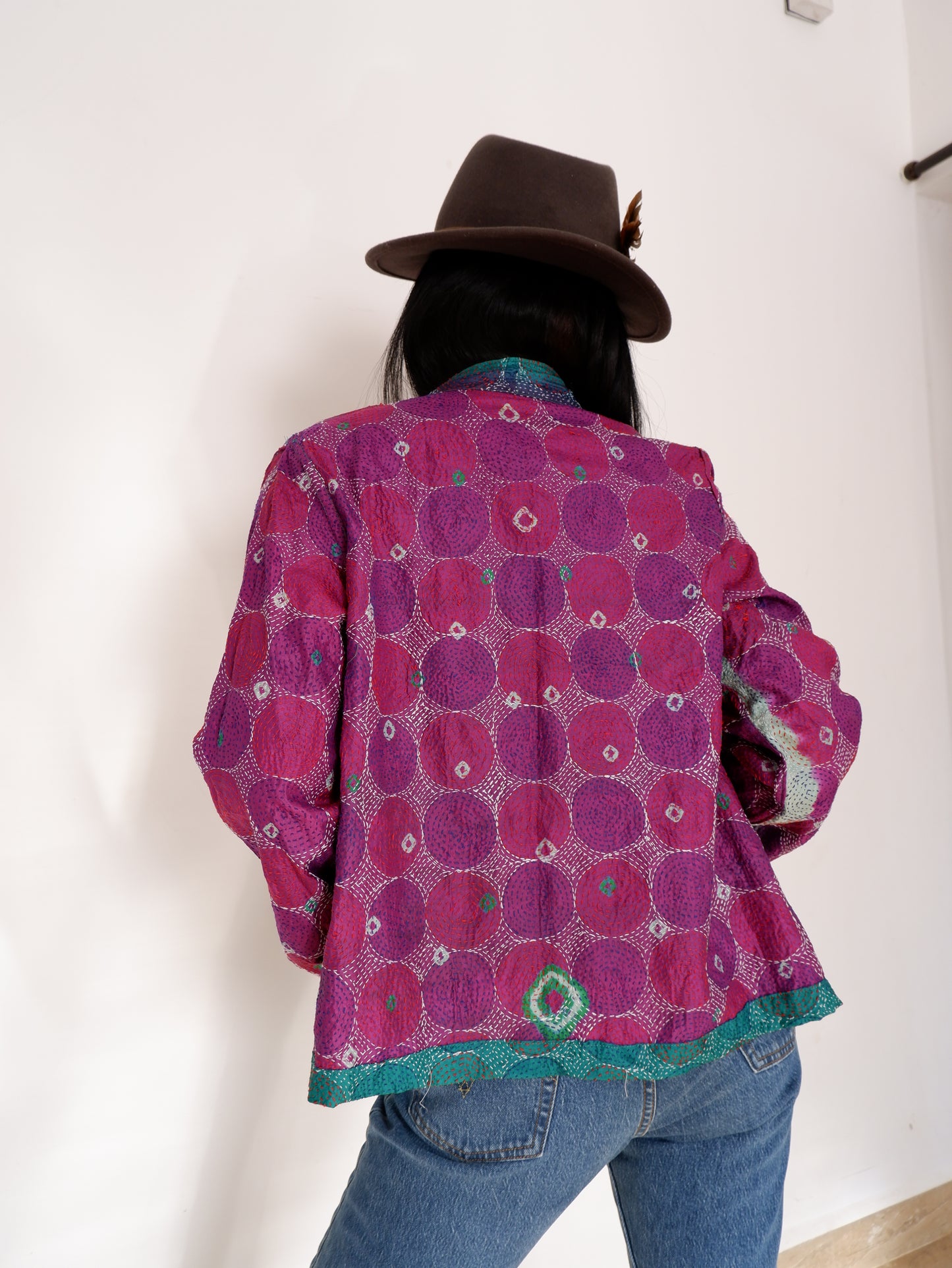 Kantha Jacket in Violet and Lagoon