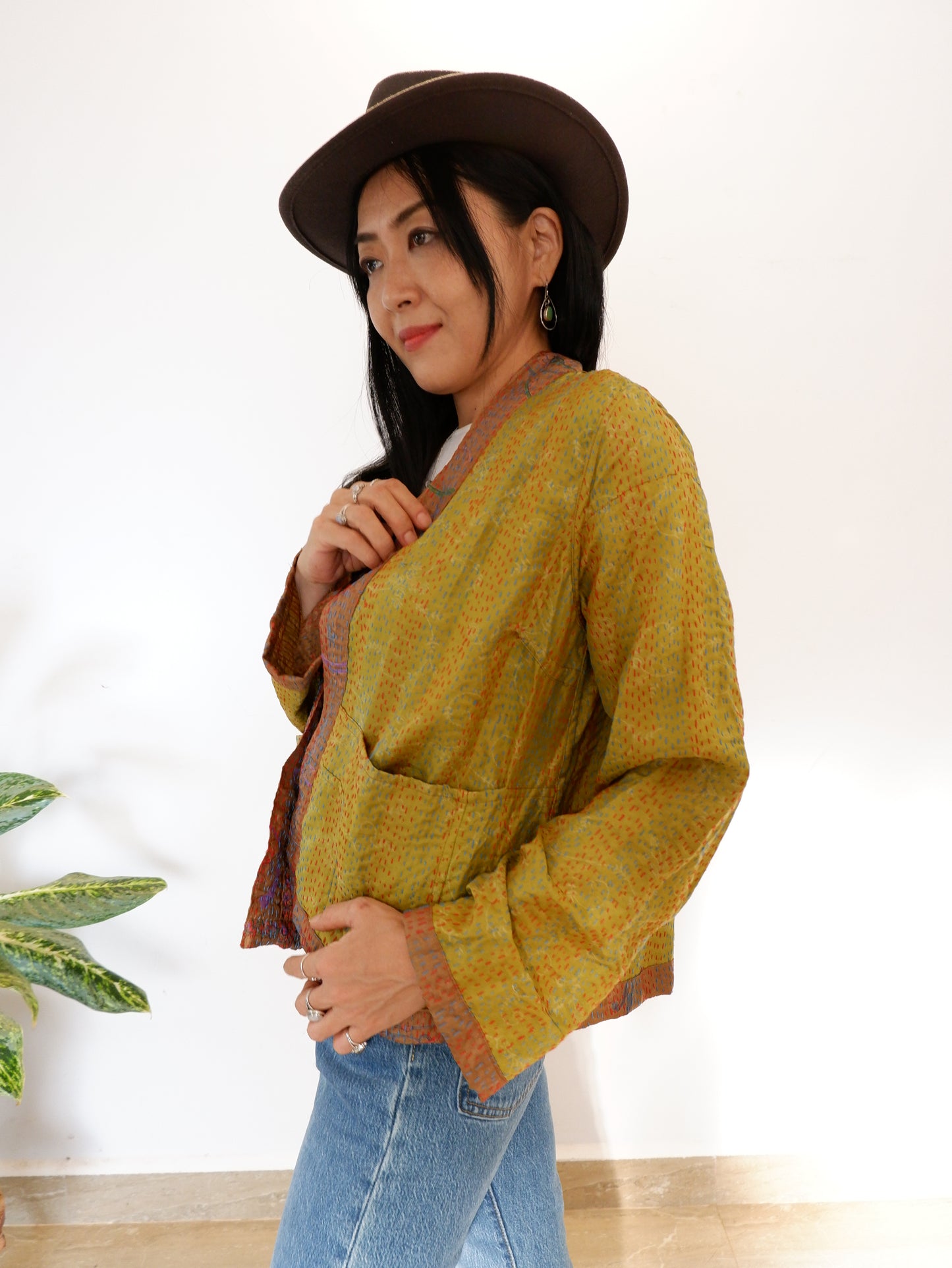 Kantha Jacket in Dusk and Lime