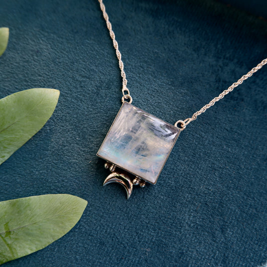 Square Moonstone Pendant with Chain