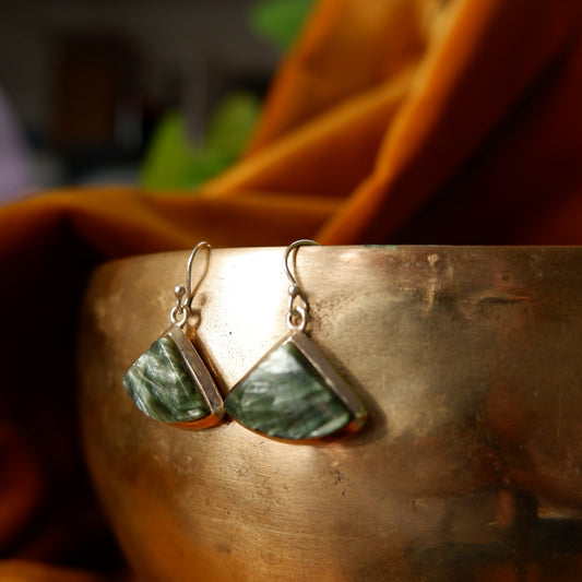 Adriana - Seraphinite triangular Silver Drop Earrings