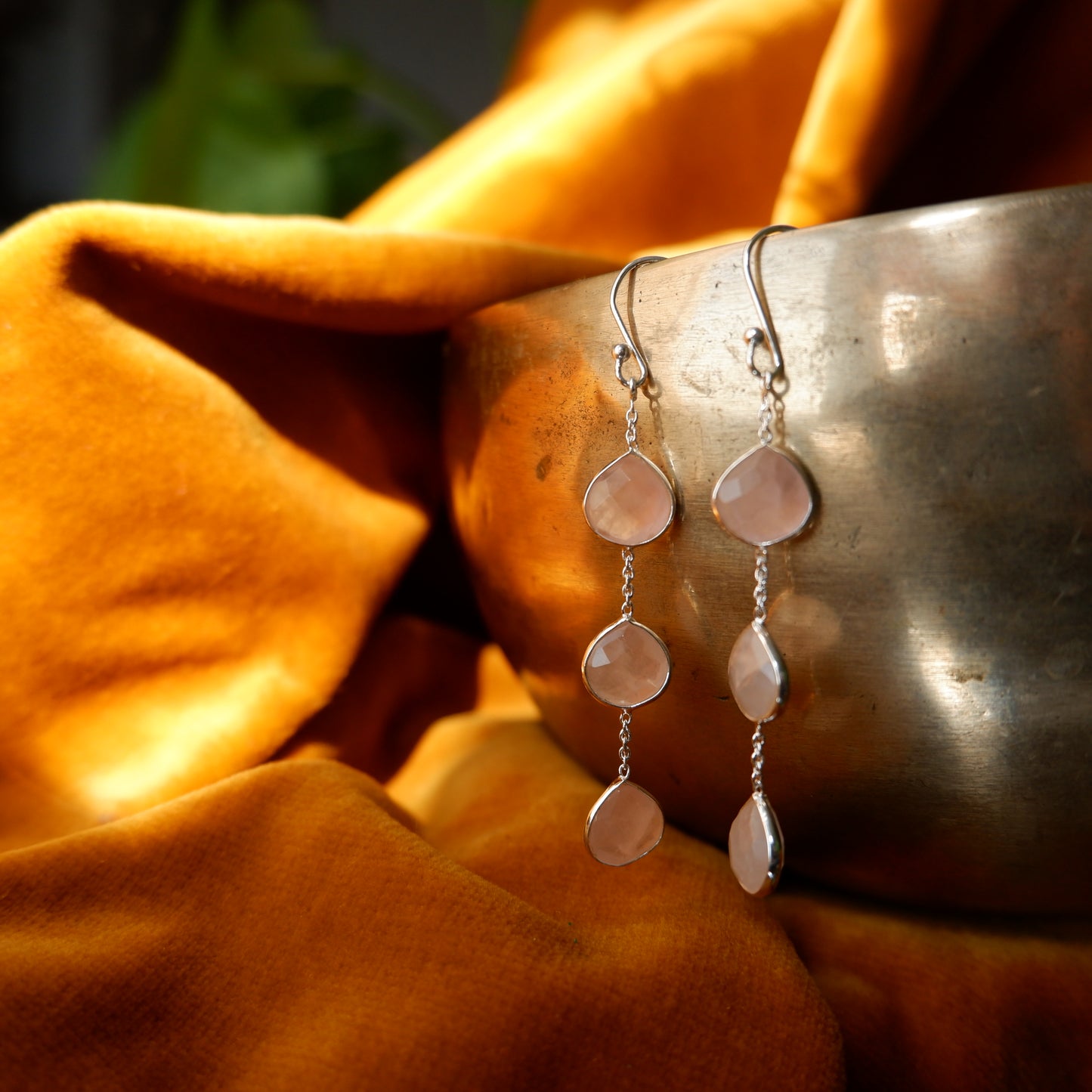 Katrina - Rose Quartz faceted Silver Drop Earrings - matching bracelet