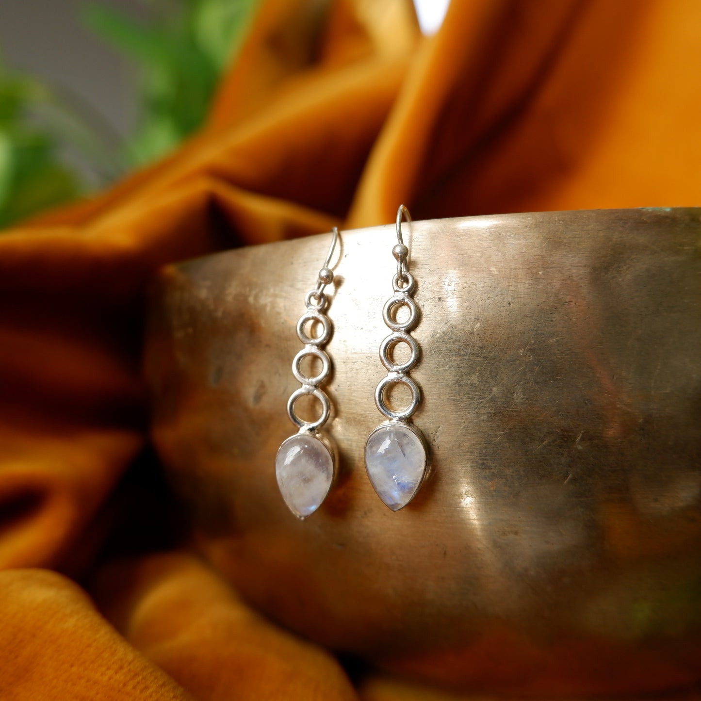 Eleni - Moonstone Silver circle Drop Earrings