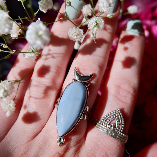 Blue Opal Moon Ring