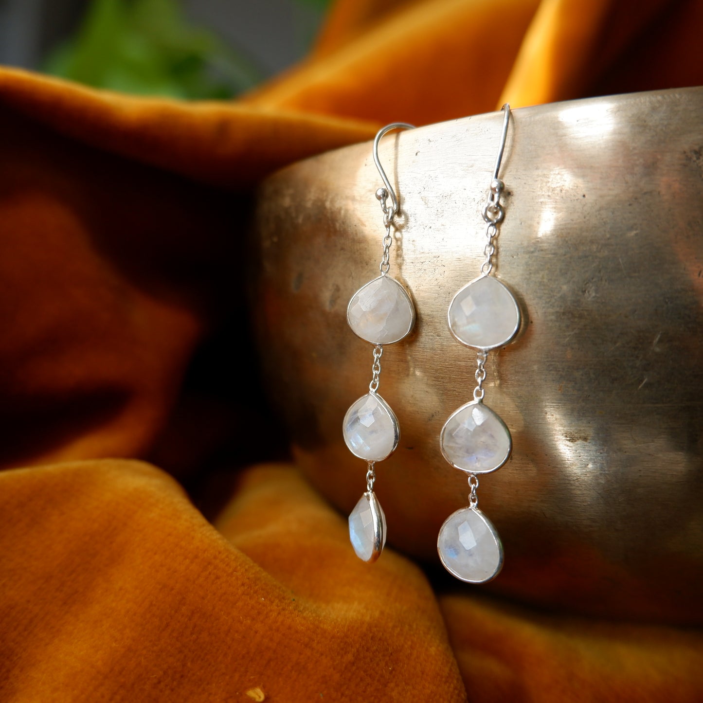 Jasmine - Moonstone faceted Silver Drop Earrings - matching bracelet