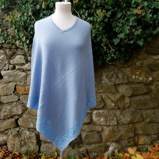 Cashmere Poncho - Sky Blue Sequin