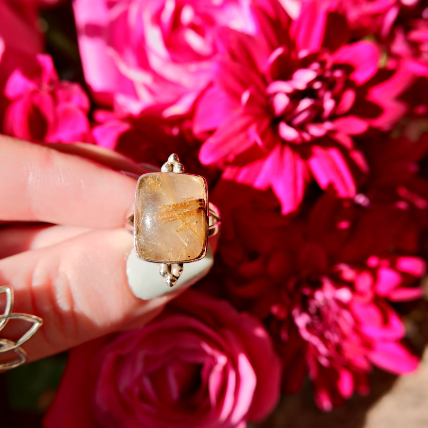 Gold Rutilated Quartz Square Ring