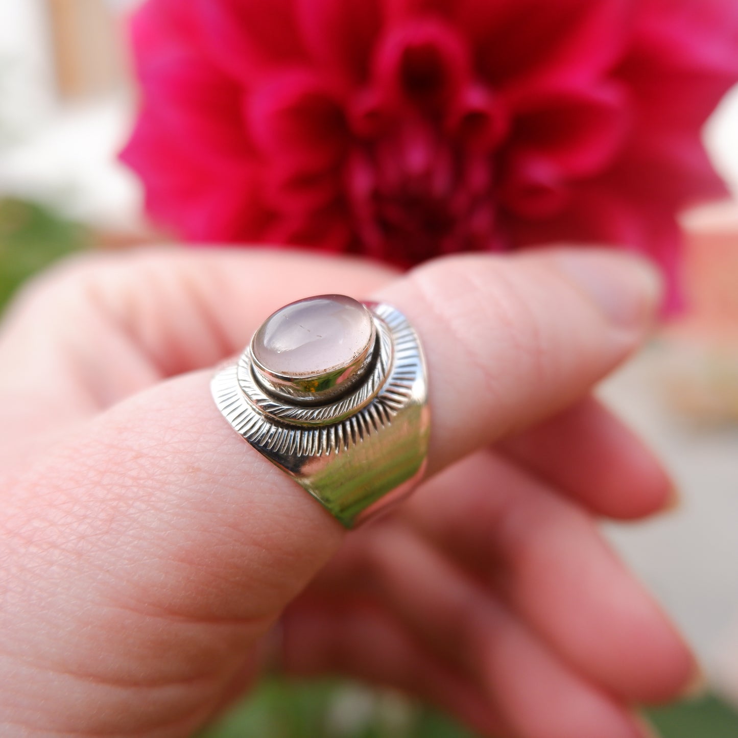 Rose Quartz Ornate Ring