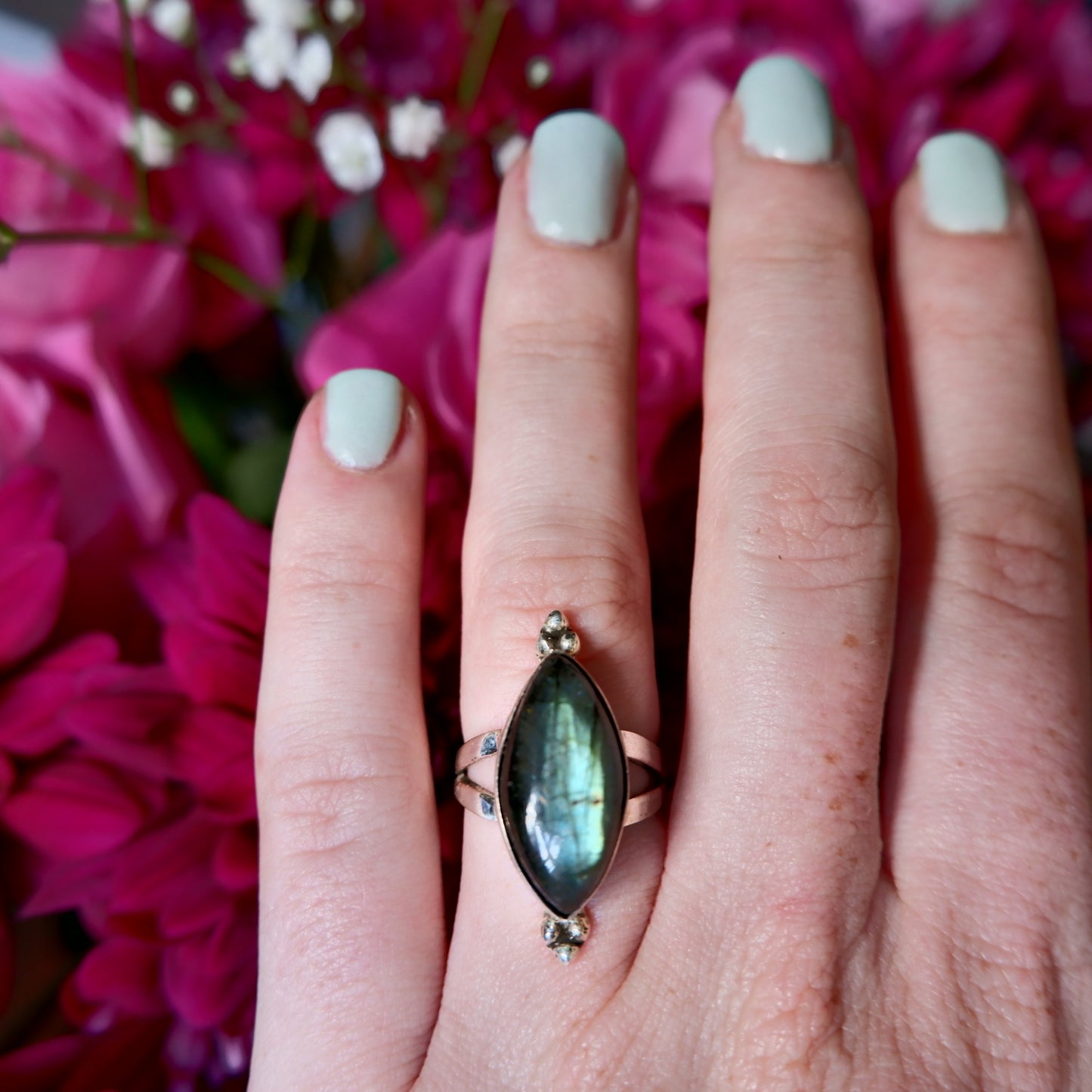 Green Labradorite Lemon Ring