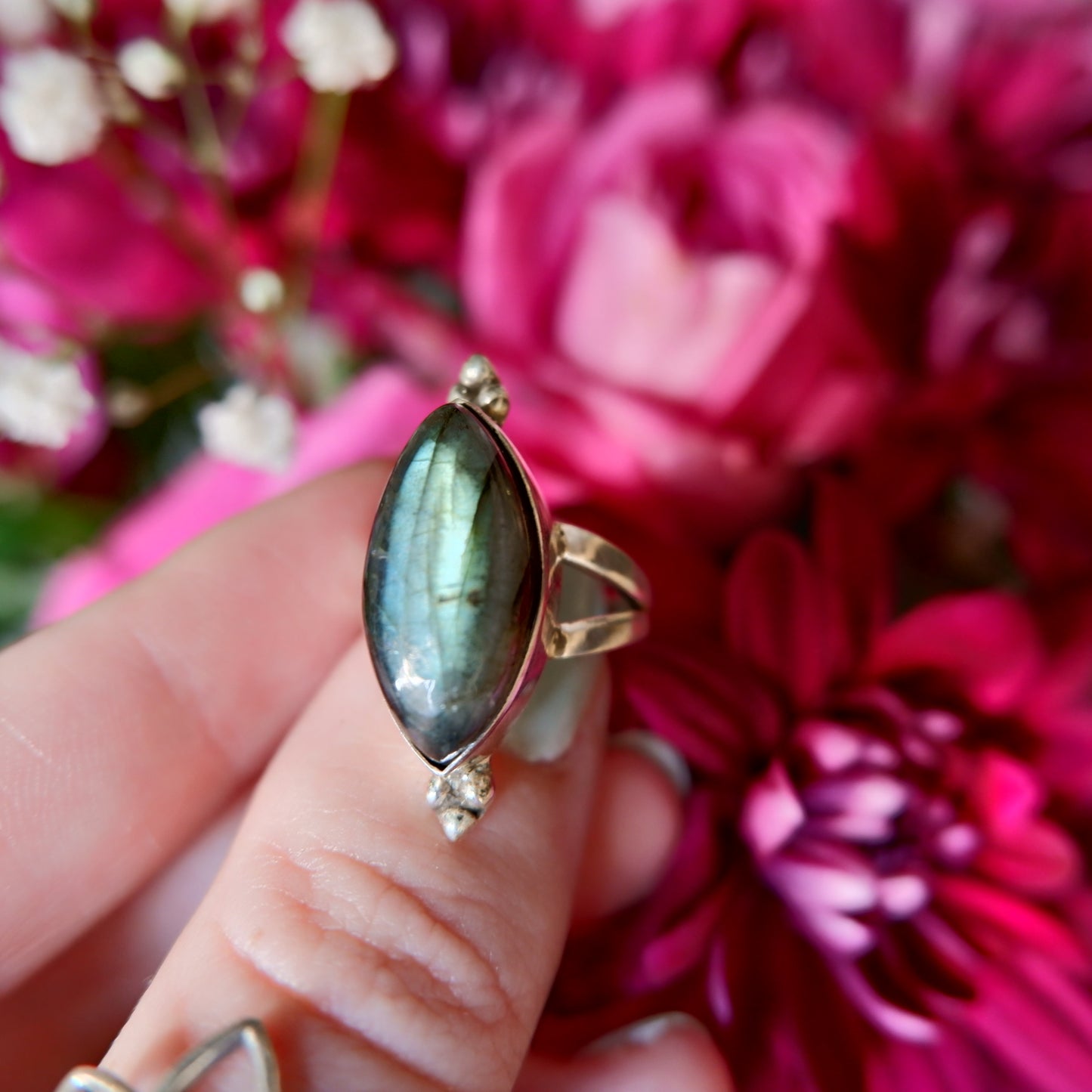 Green Labradorite Lemon Ring