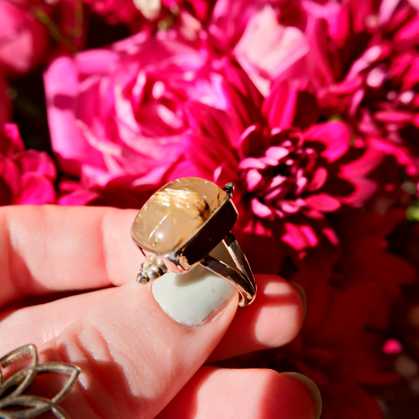 Gold Rutilated Quartz Square Ring