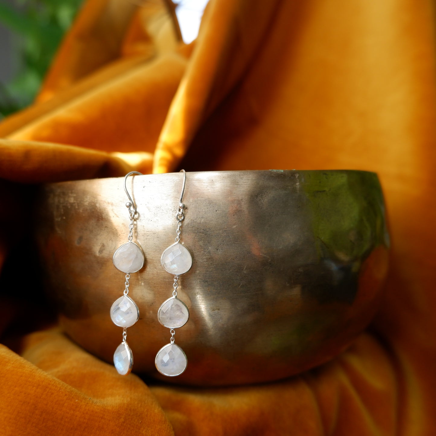 Jasmine - Moonstone faceted Silver Drop Earrings - matching bracelet