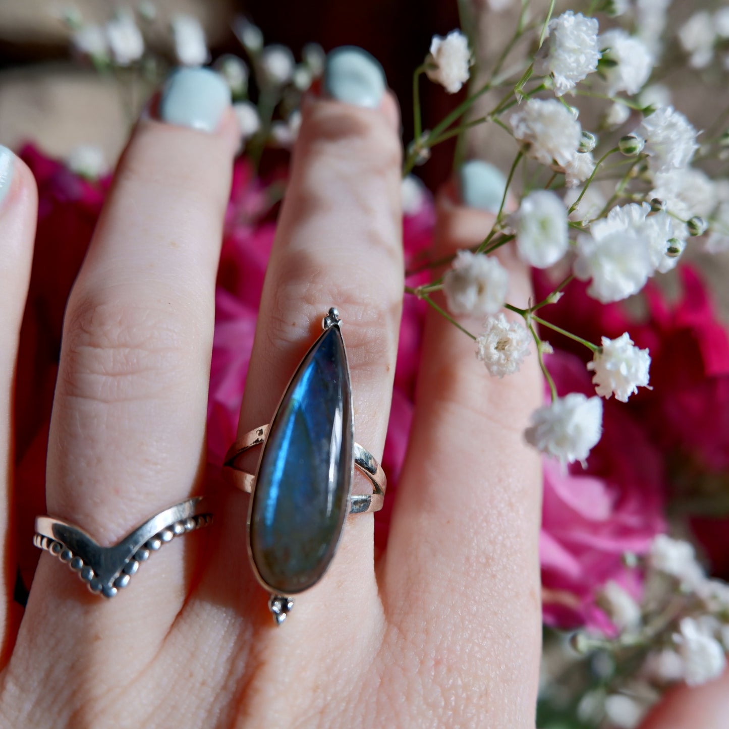 Labradorite Pear Ring