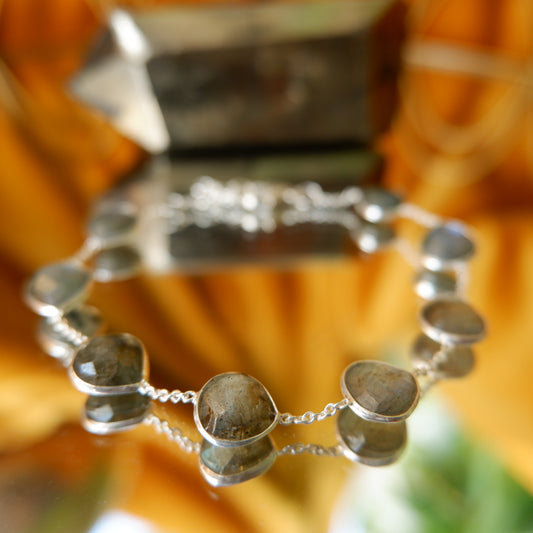 Lavinia - Labradorite faceted Silver Pear Bracelet - matching earrings