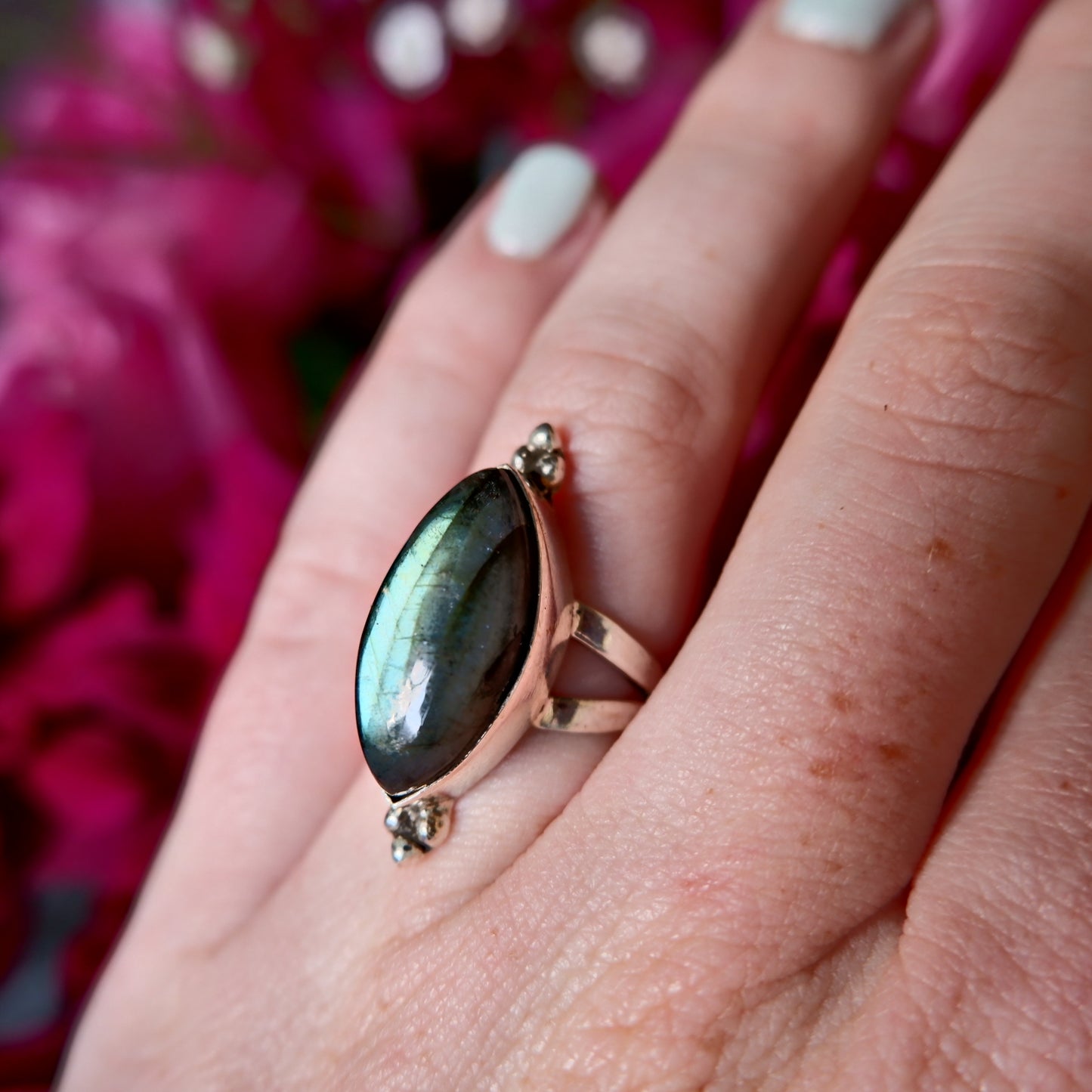 Green Labradorite Lemon Ring