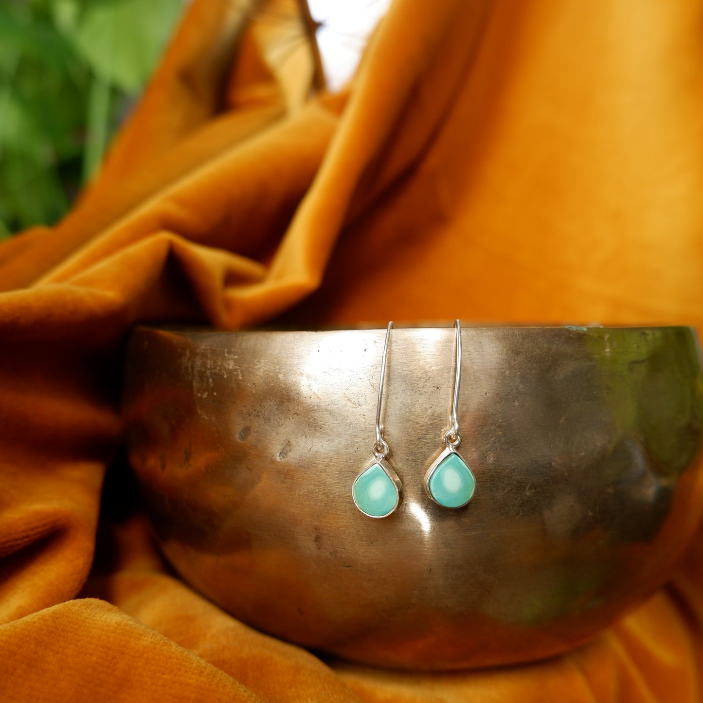 Elsie - Long Silver Turquoise Drop Earrings