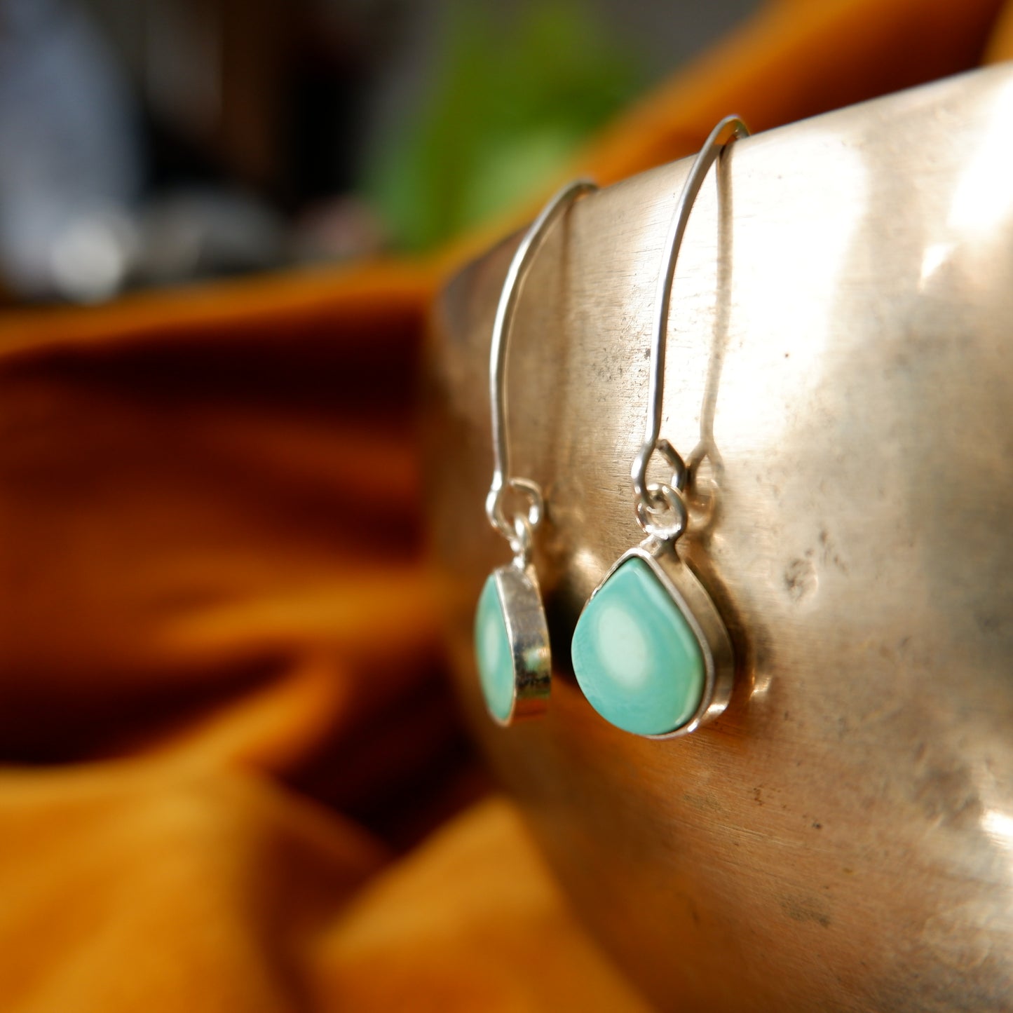 Elsie - Long Silver Turquoise Drop Earrings