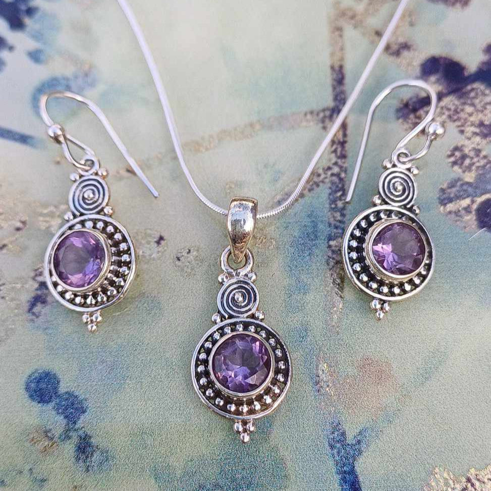 Amethyst Earrings and Pendant Set