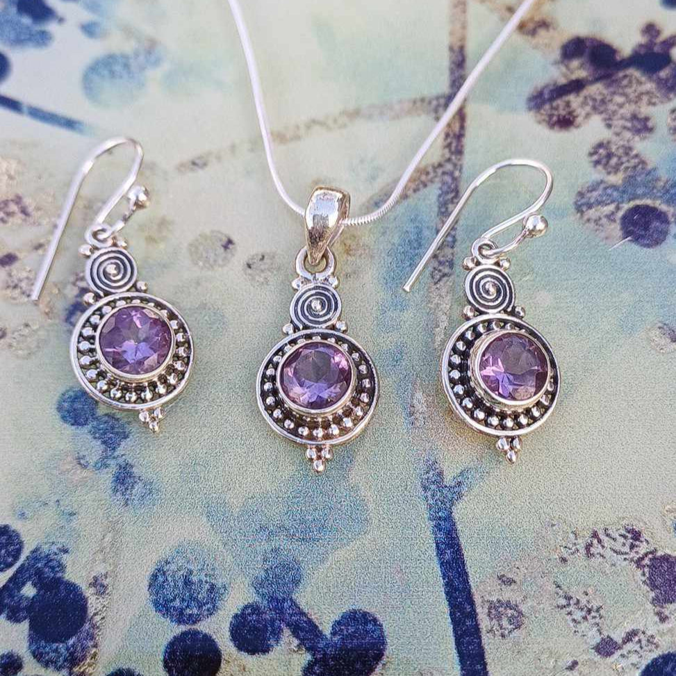 Amethyst Earrings and Pendant Set