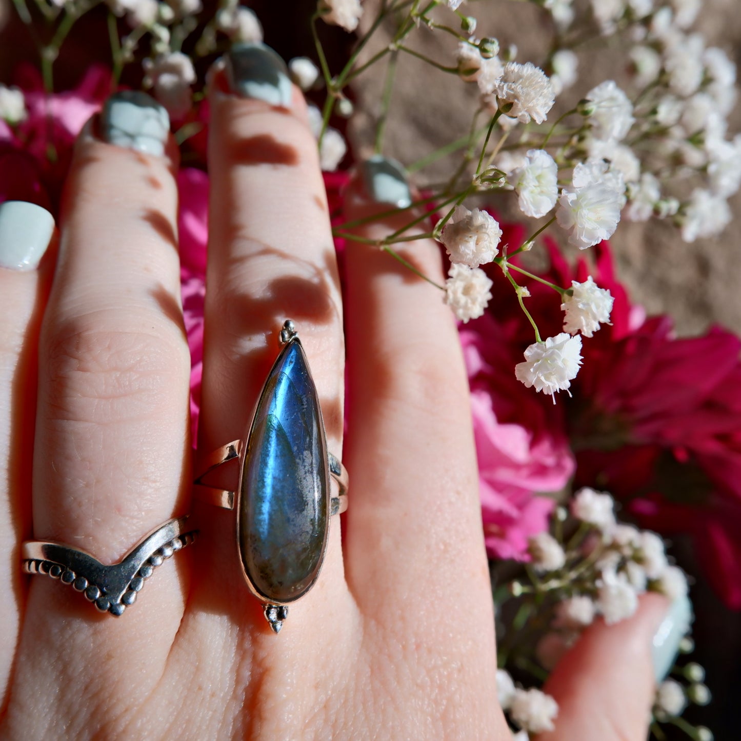 Labradorite Pear Ring