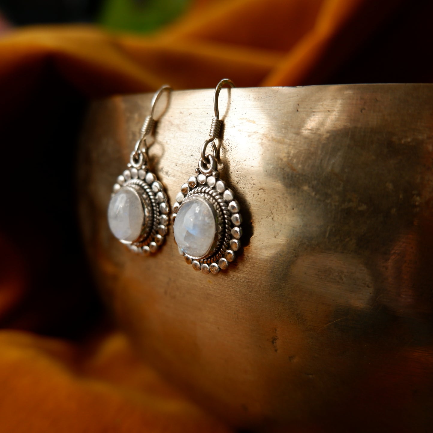 Marisol - Moonstone Silver Beaded drop Earrings