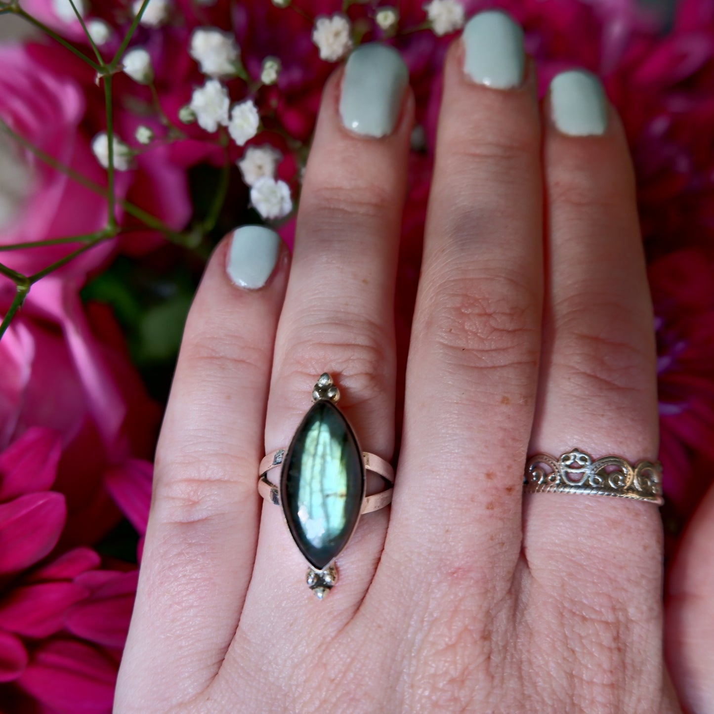 Green Labradorite Lemon Ring