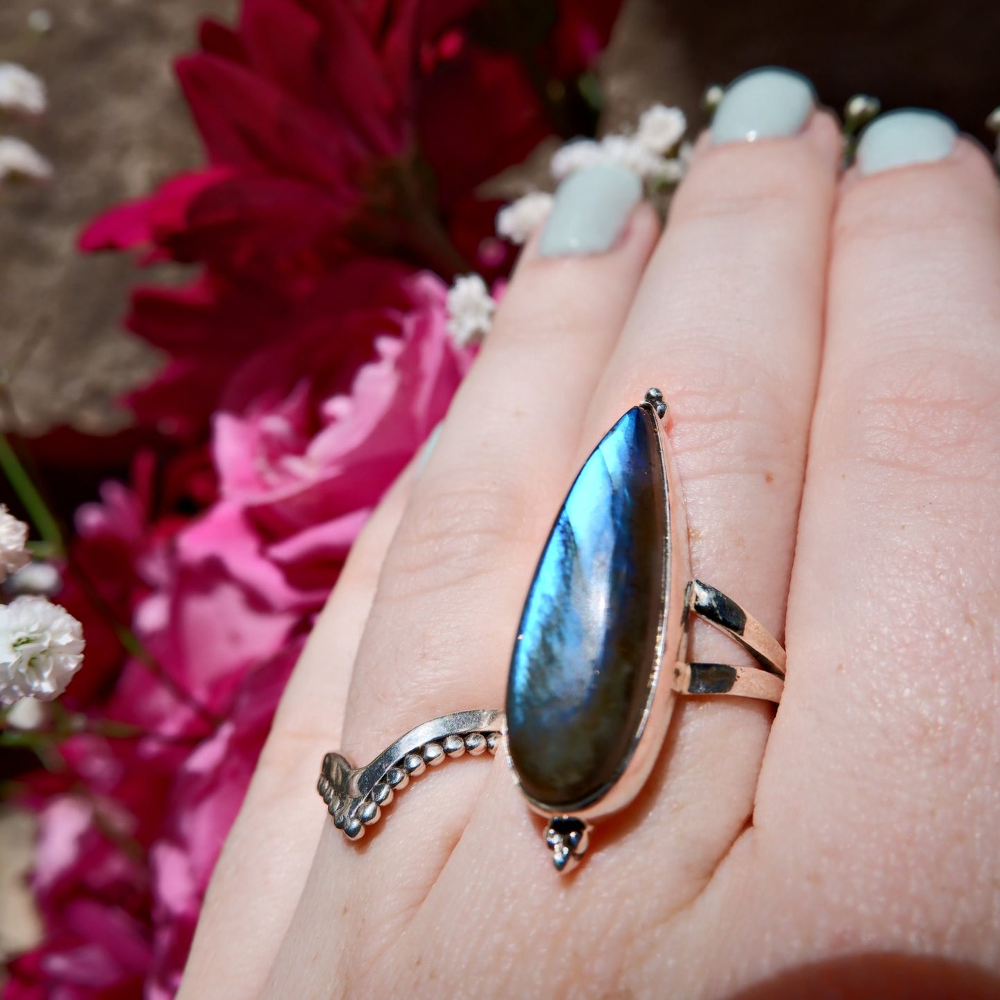 Labradorite Pear Ring