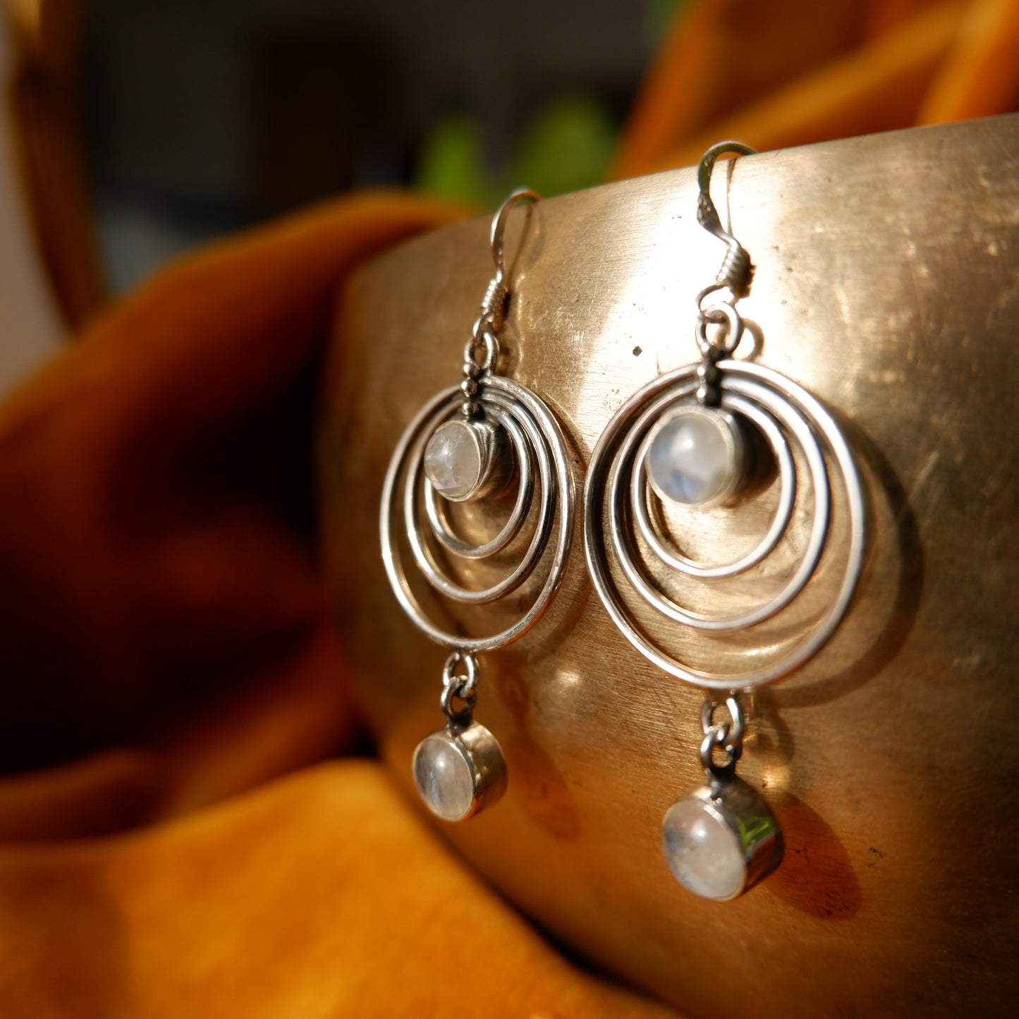 Alessia - Moonstone Circular Silver Drop Earrings