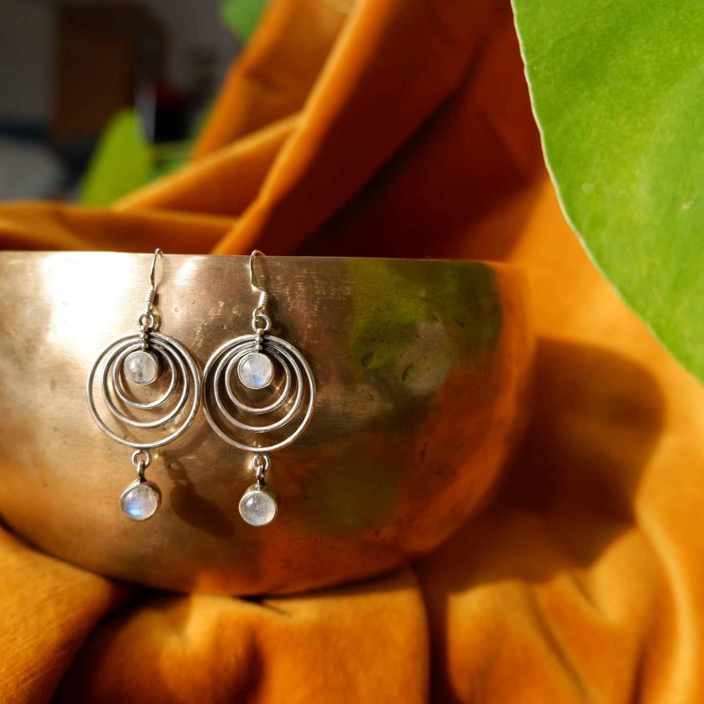 Alessia - Moonstone Circular Silver Drop Earrings