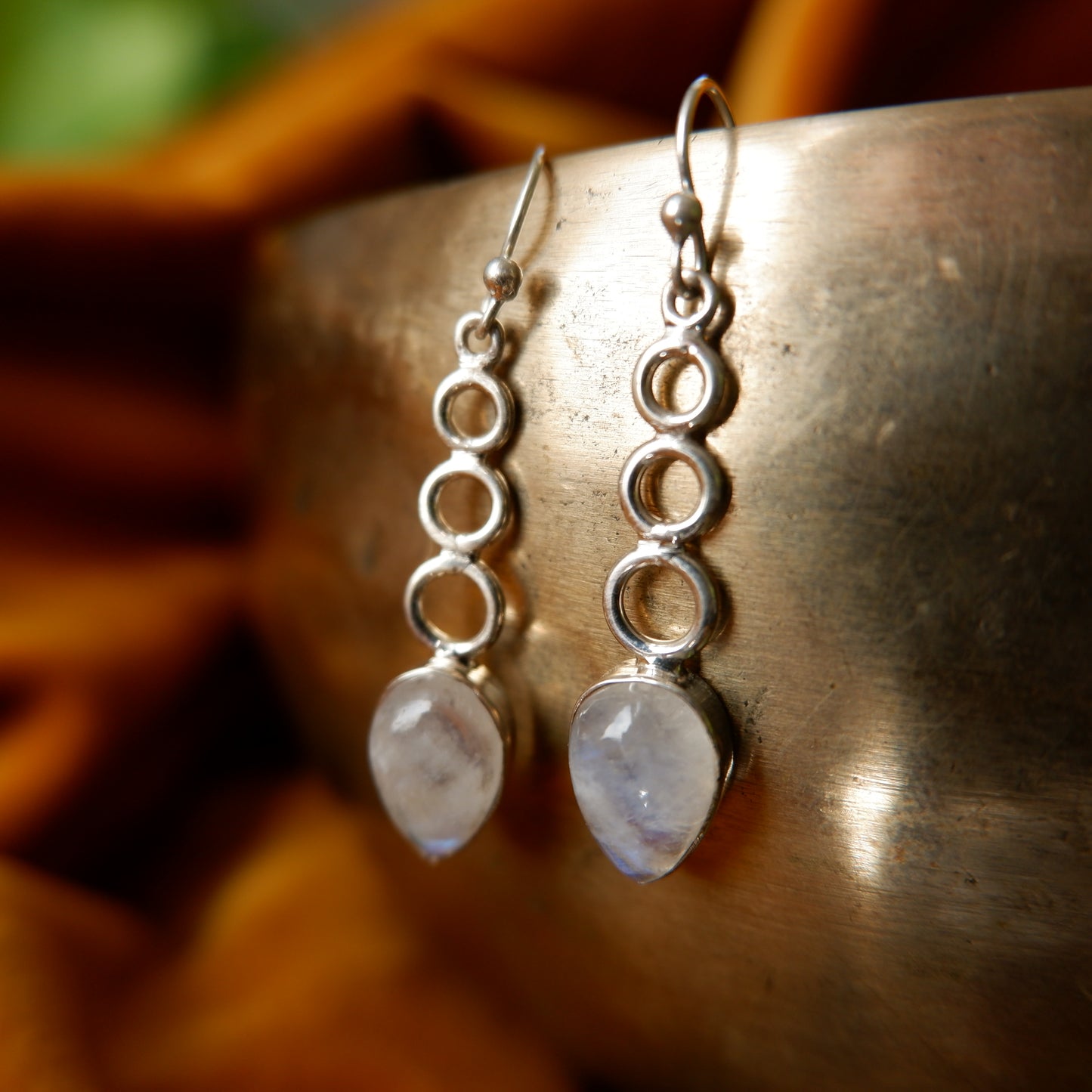 Eleni - Moonstone Silver circle Drop Earrings