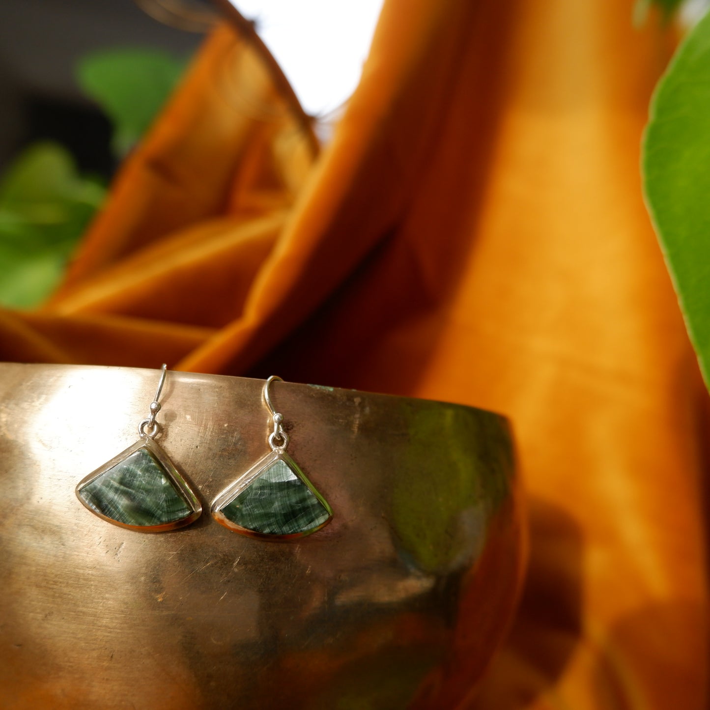 Adriana - Seraphinite triangular Silver Drop Earrings