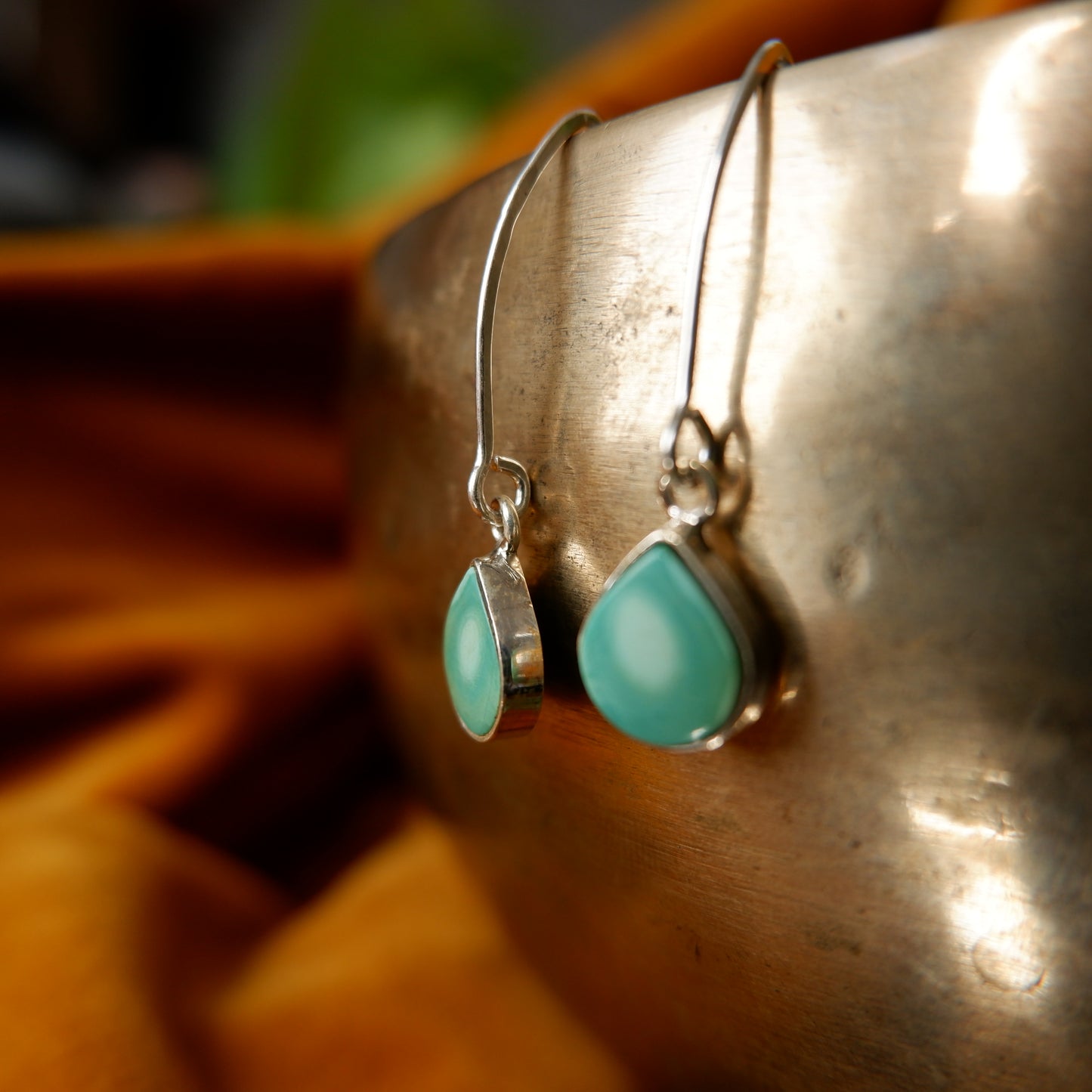 Elsie - Long Silver Turquoise Drop Earrings