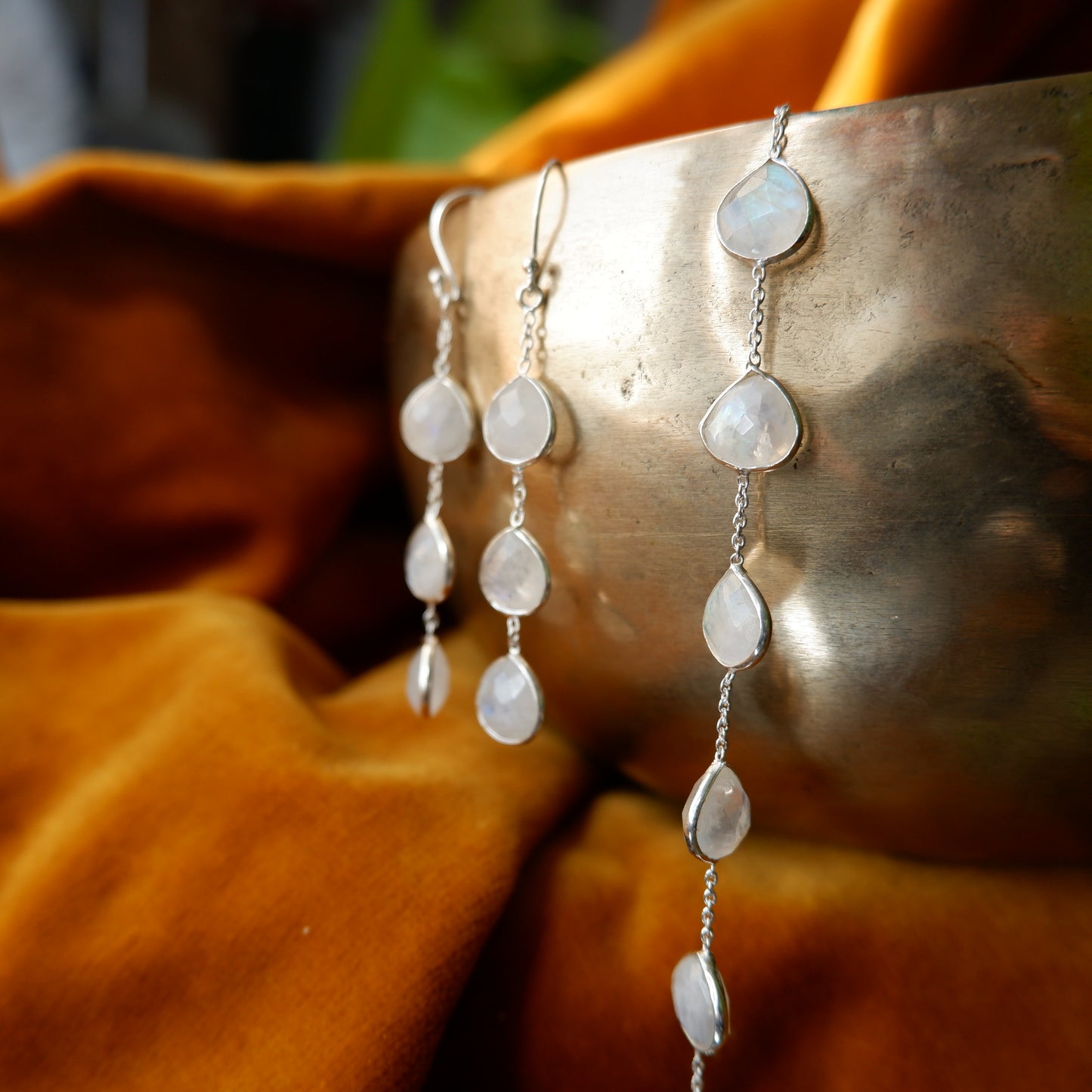 Jasmine - Moonstone faceted Silver Drop Earrings - matching bracelet