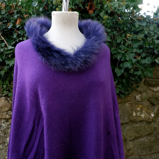 Cashmere Poncho - Violet Faux Fur