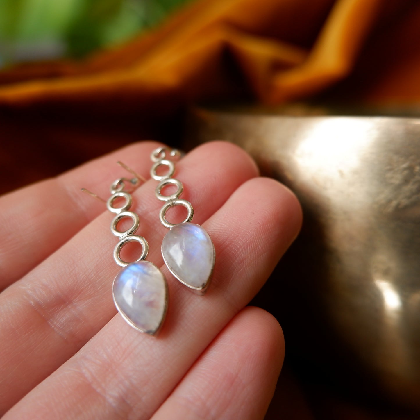 Eleni - Moonstone Silver circle Drop Earrings