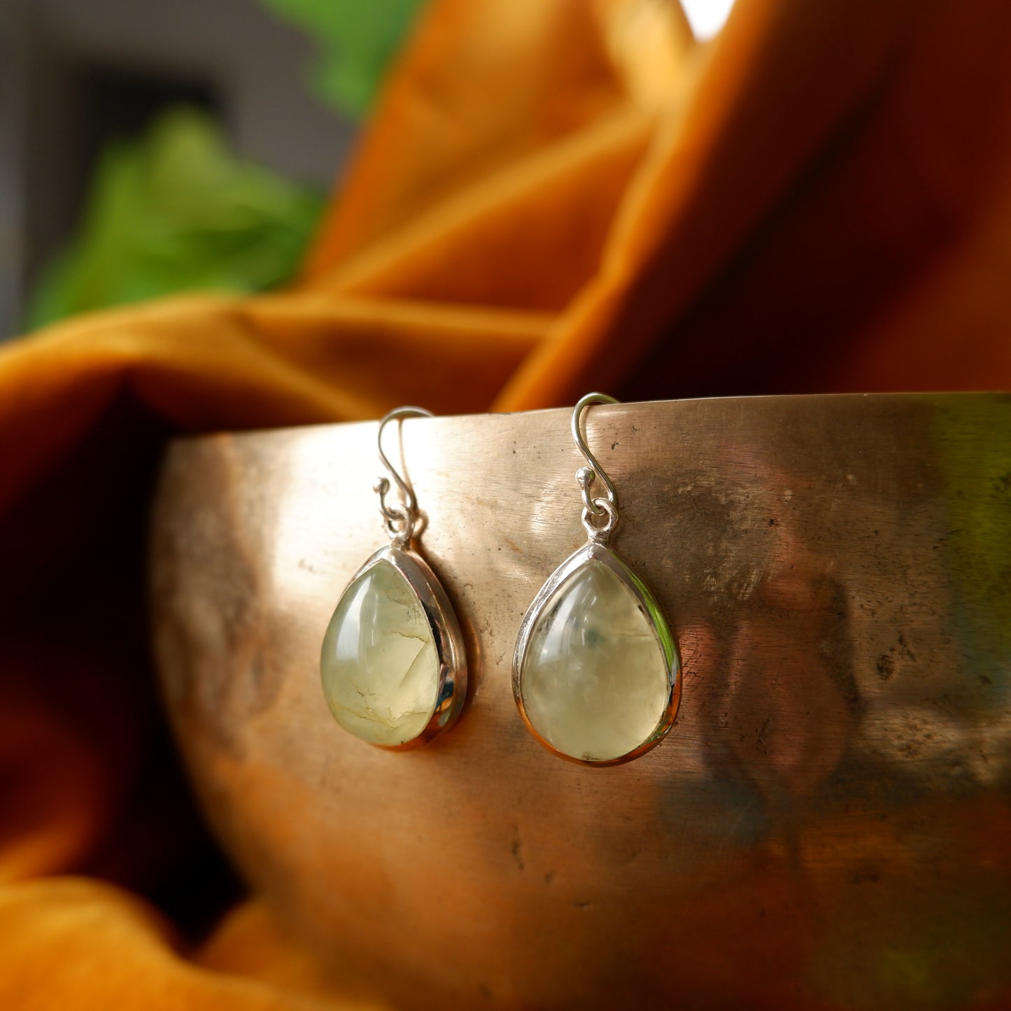 Esmeralda - Prehnite Silver Drop Earrings