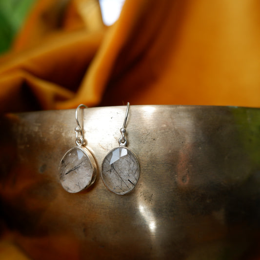 Giselle - Black rutilated Quartz Silver Drop Earrings