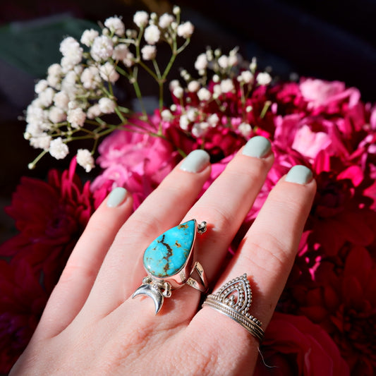 Deep Turquoise Moon Ring